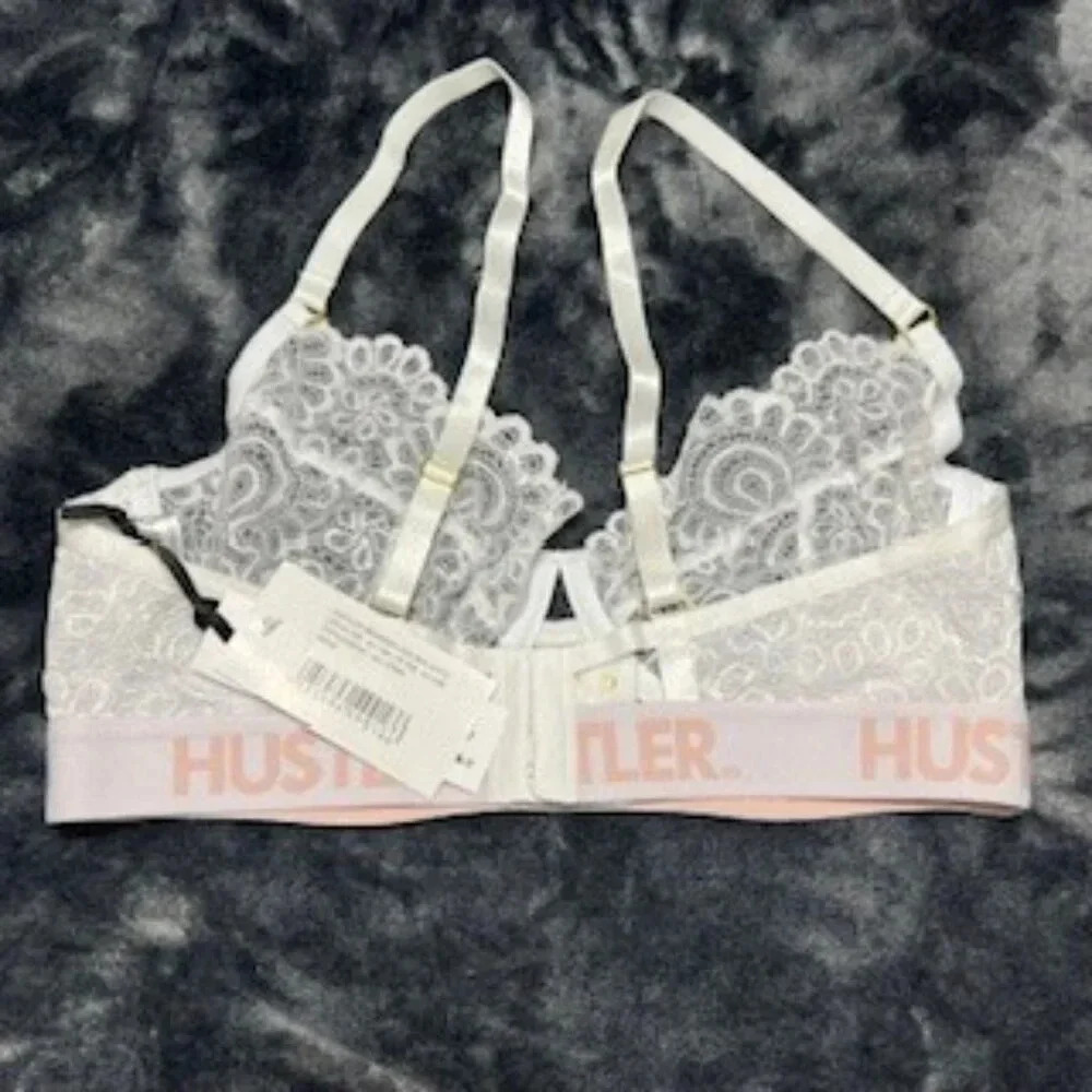 HUSTLER Brand Lace Demi Bra White and Pink - Picture 2 of 3